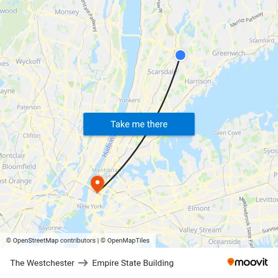 The Westchester to Empire State Building map
