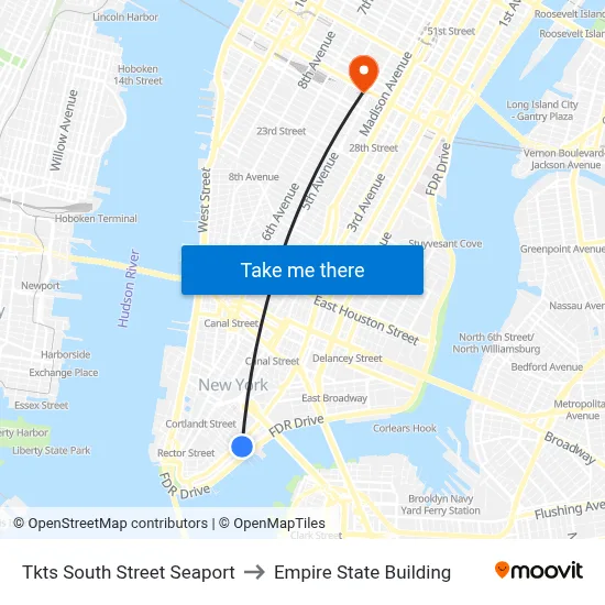 Tkts South Street Seaport to Empire State Building map