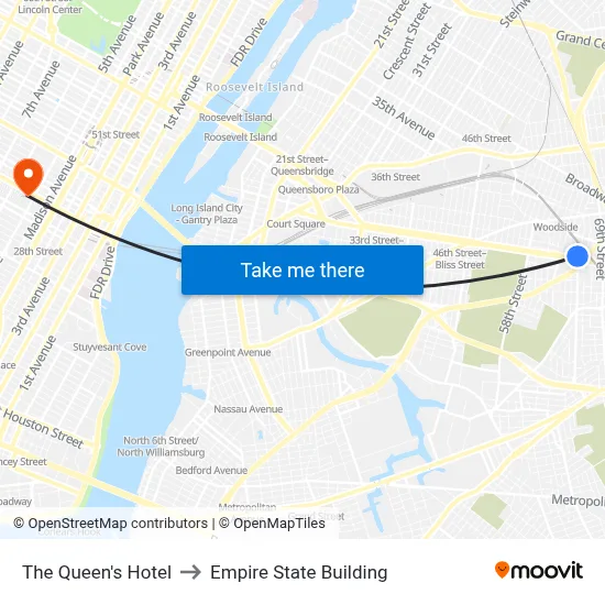 The Queen's Hotel to Empire State Building map