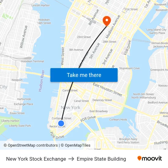 New York Stock Exchange to Empire State Building map