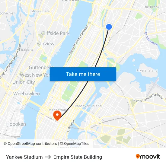 Yankee Stadium to Empire State Building map