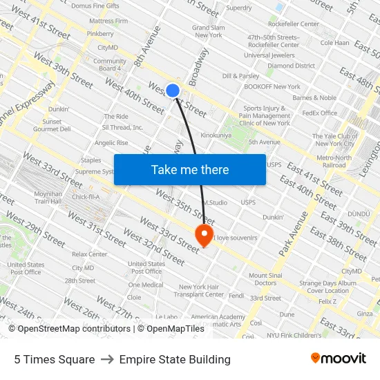 5 Times Square to Empire State Building map