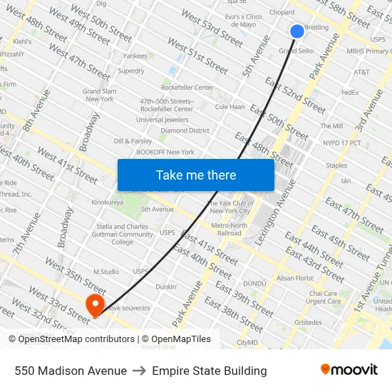 Sony Building to Empire State Building map