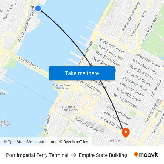 Port Imperial Ferry Terminal to Empire State Building map