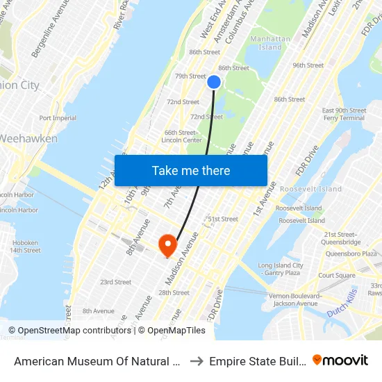 American Museum Of Natural History to Empire State Building map