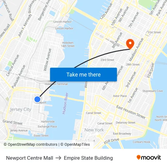 Newport Centre Mall to Empire State Building map