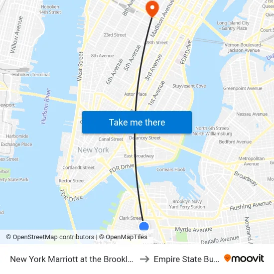 New York Marriott at the Brooklyn Bridge to Empire State Building map