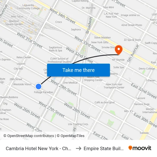 Cambria Hotel New York - Chelsea, 123 W 28th St to Empire State Building map