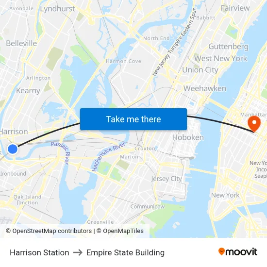Harrison Station to Empire State Building map