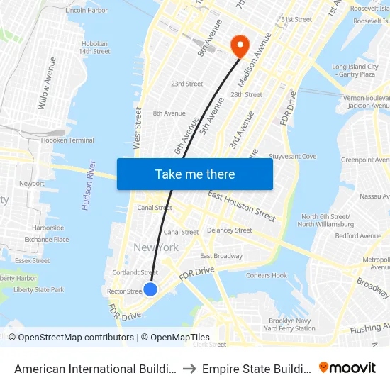 American International Building to Empire State Building map