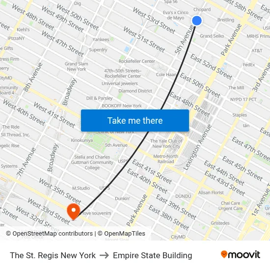 The St. Regis New York to Empire State Building map