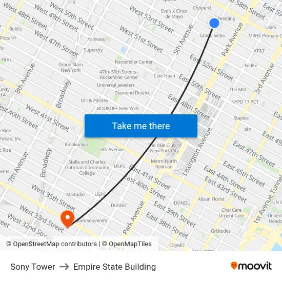 Sony Tower, Sony Tower, New York, NY 10022, USA to Empire State Building map