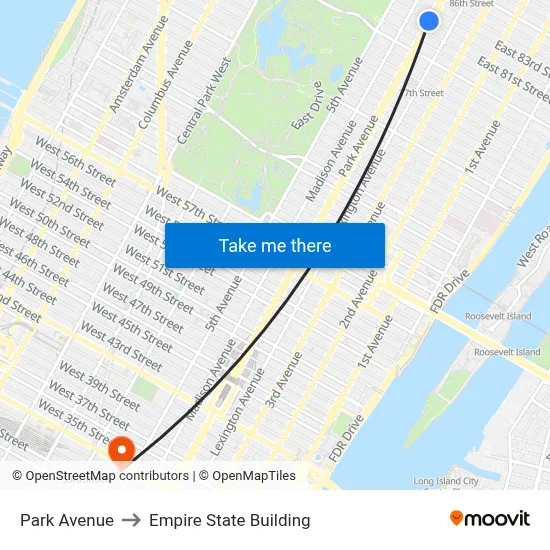 Park Avenue to Empire State Building map