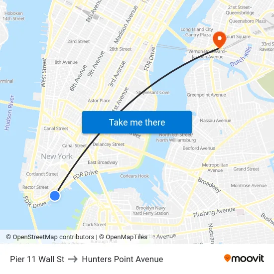 Pier 11 Wall St to Hunters Point Avenue map