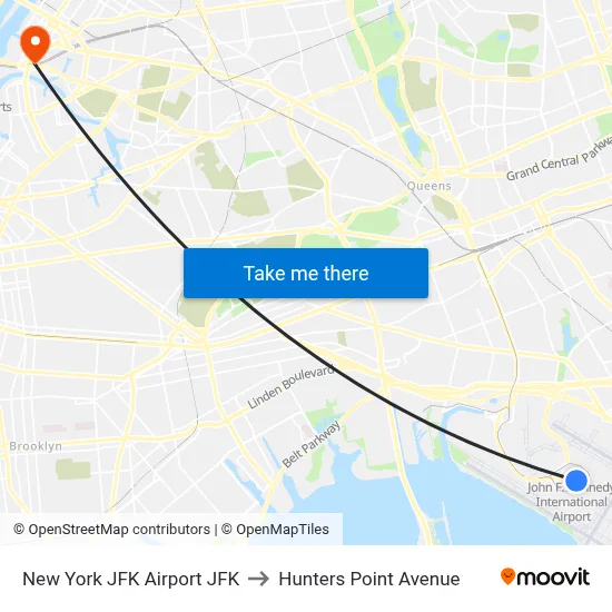New York JFK Airport JFK to Hunters Point Avenue map