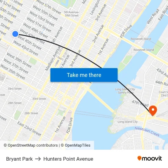 Bryant Park to Hunters Point Avenue map