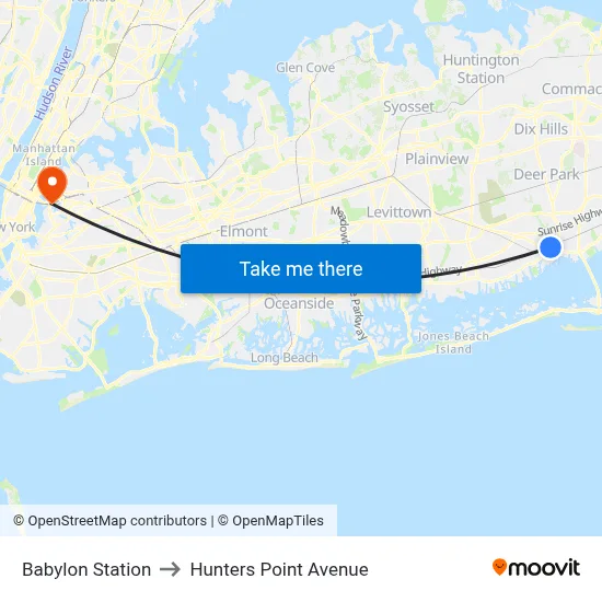 Babylon Station to Hunters Point Avenue map