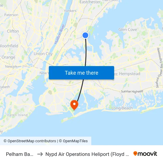 Pelham Bay Park to Nypd Air Operations Heliport (Floyd Bennett Field) map
