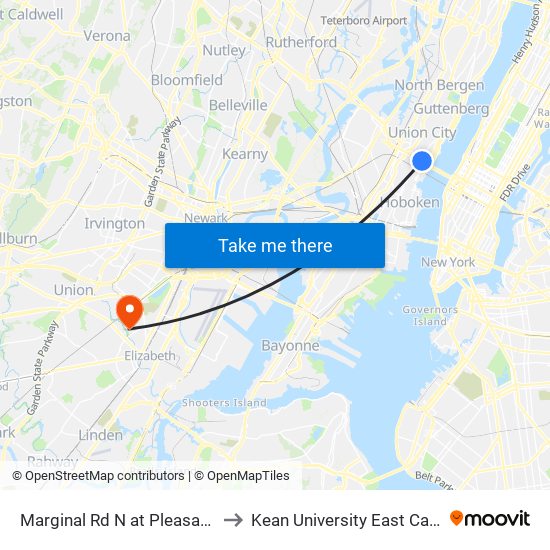 Marginal Rd N at Pleasant Ave to Kean University East Campus map