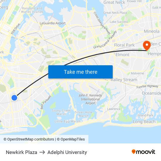 Newkirk Plaza to Adelphi University map