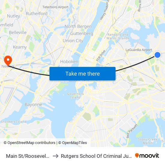 Main St/Roosevelt Av to Rutgers School Of Criminal Justice map