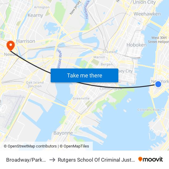 Broadway/Park Pl to Rutgers School Of Criminal Justice map