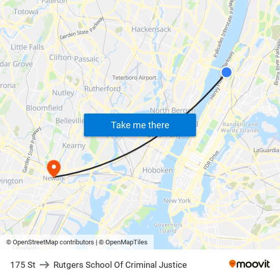 175 St to Rutgers School Of Criminal Justice map