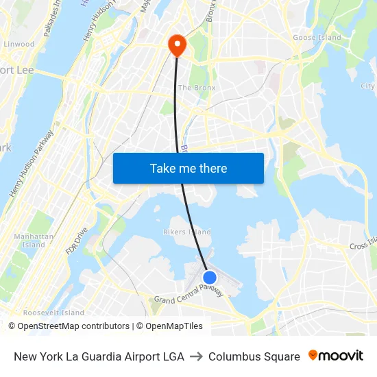 New York La Guardia Airport LGA to Columbus Square map
