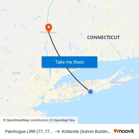 Patchogue LIRR (77, 77y) to Kirkbride (Admin Building) map