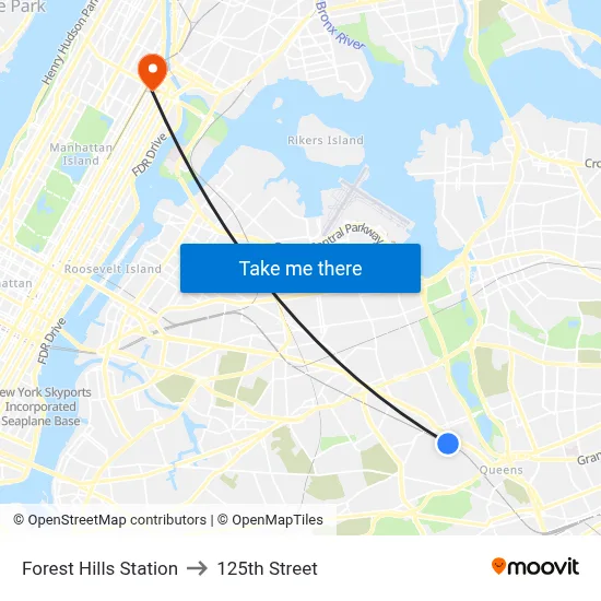 Forest Hills Station to 125th Street map