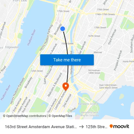 163rd Street Amsterdam Avenue Station to 125th Street map
