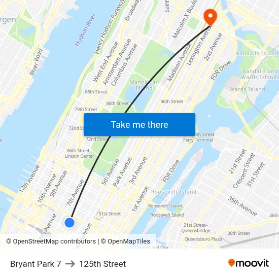Bryant Park 7 to 125th Street map