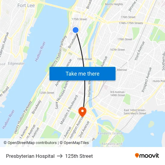Presbyterian Hospital to 125th Street map