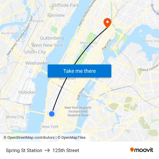 Spring St Station to 125th Street map