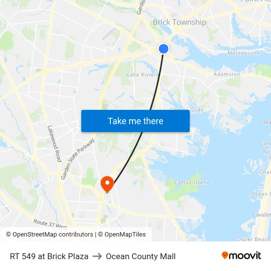 RT 549 at Brick Plaza to Ocean County Mall map