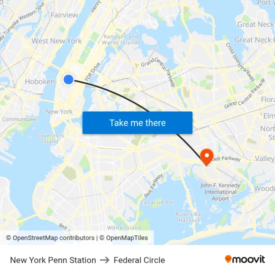 New York Penn Station to Federal Circle map