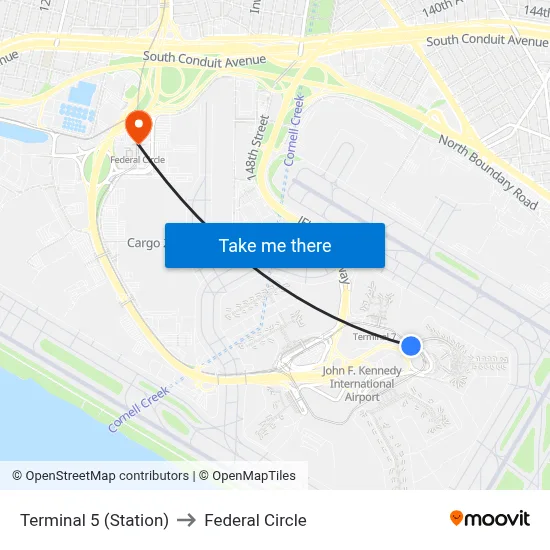 Terminal 5 (Station) to Federal Circle map