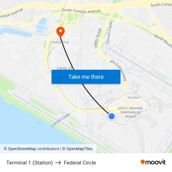 Terminal 1 (Station) to Federal Circle map