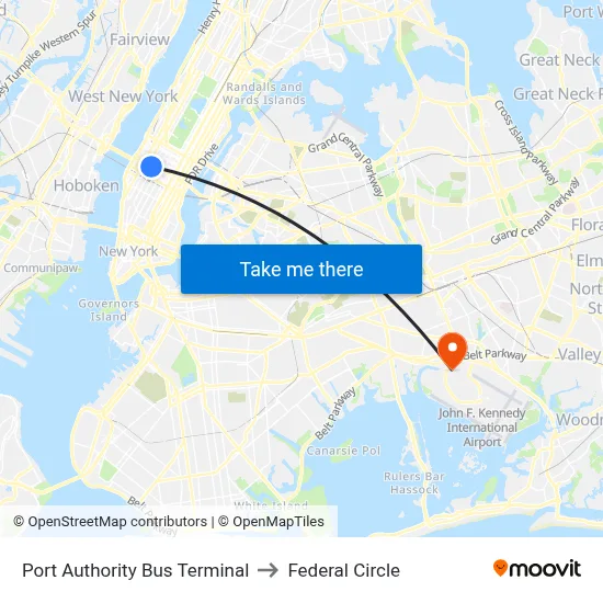 Port Authority Bus Terminal to Federal Circle map