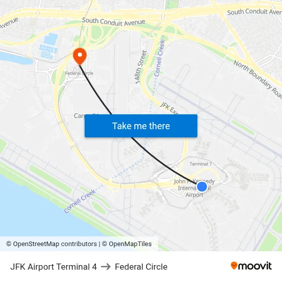JFK Airport Terminal 4 to Federal Circle map