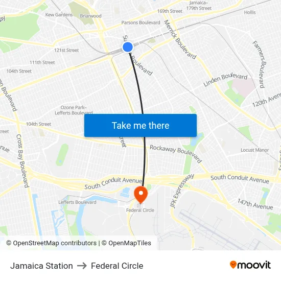 Jamaica Station to Federal Circle map