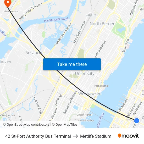 42 St-Port Authority Bus Terminal to Metlife Stadium map