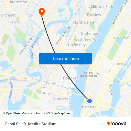 Canal St to Metlife Stadium map