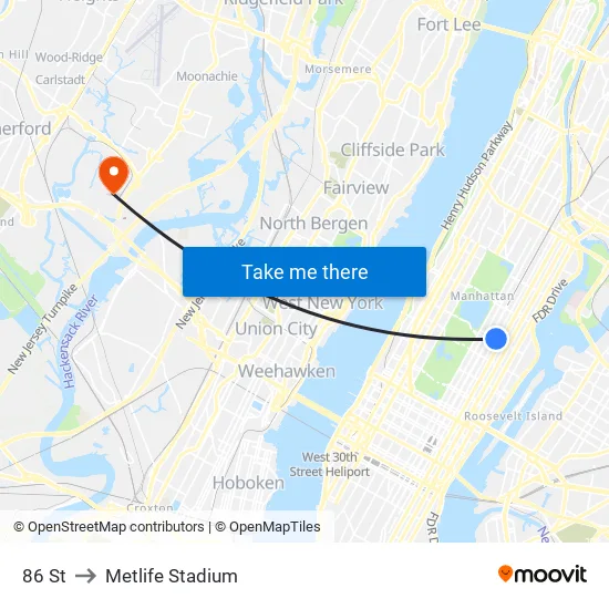 86 St to Metlife Stadium map