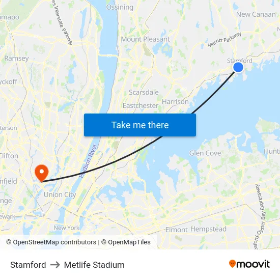 Stamford to Metlife Stadium map