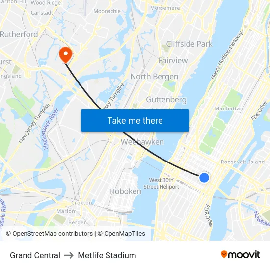 Grand Central to Metlife Stadium map