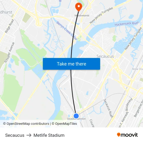 Secaucus to Metlife Stadium map
