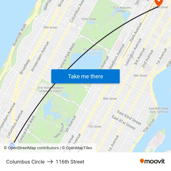 Columbus Circle to 116th Street map