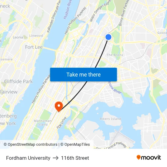 Fordham University to 116th Street map