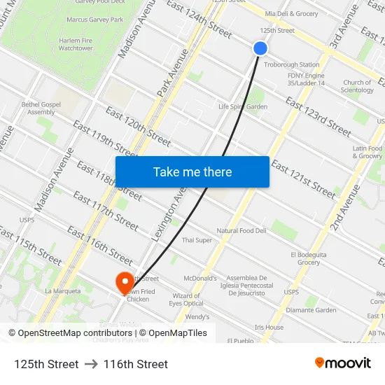 125th Street to 116th Street map